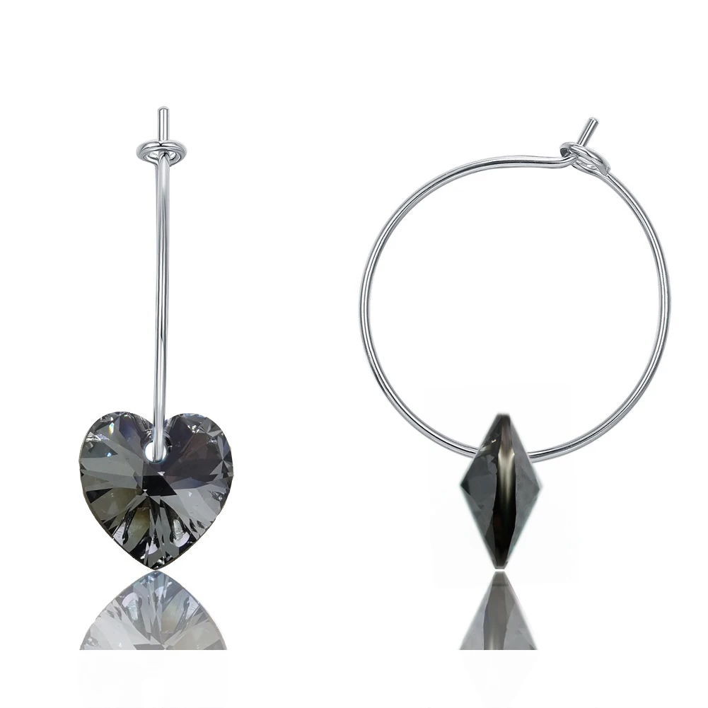 Hermosa Love Heart  Austria Crystal Earrings 5 Color Dangle earrings  Loop 925 Sterling Silver For Women Jewelry Gift