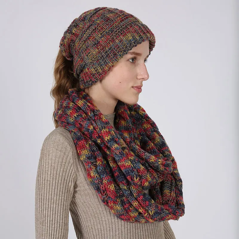 Wholesale Confetti Style Knit Women Winter Hat And Scarf Set