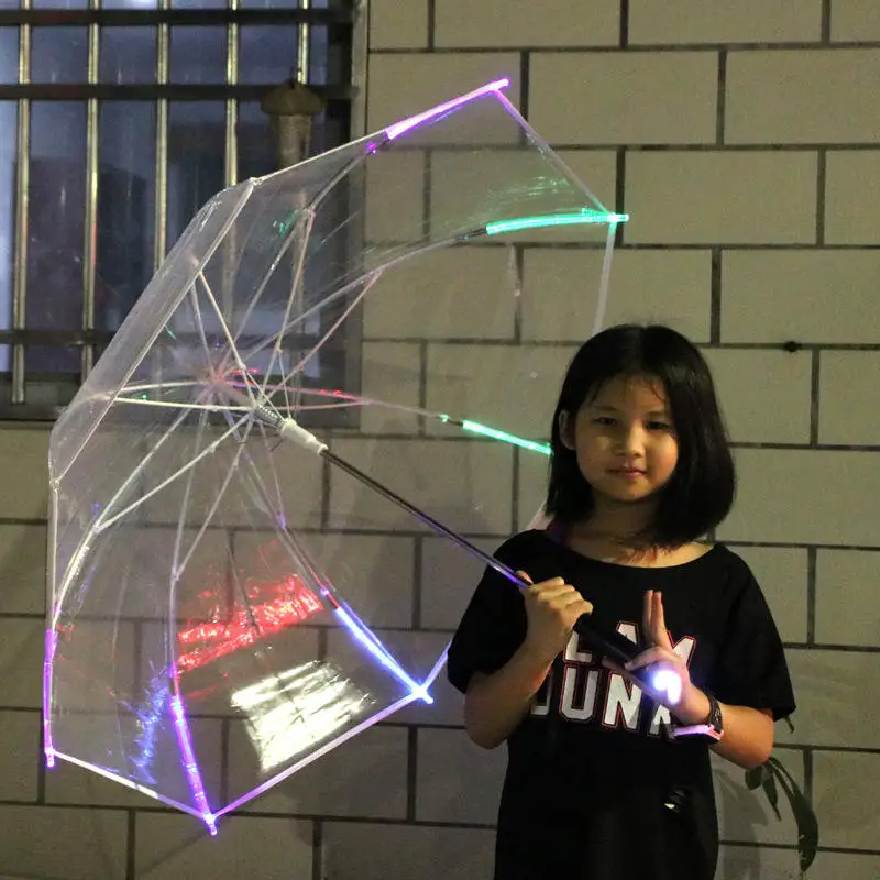TX8154 Creative LED Clear Umbrella Custom Transparent LED Light Rain Umbrella for Adults & Kids Party Advertising Gift