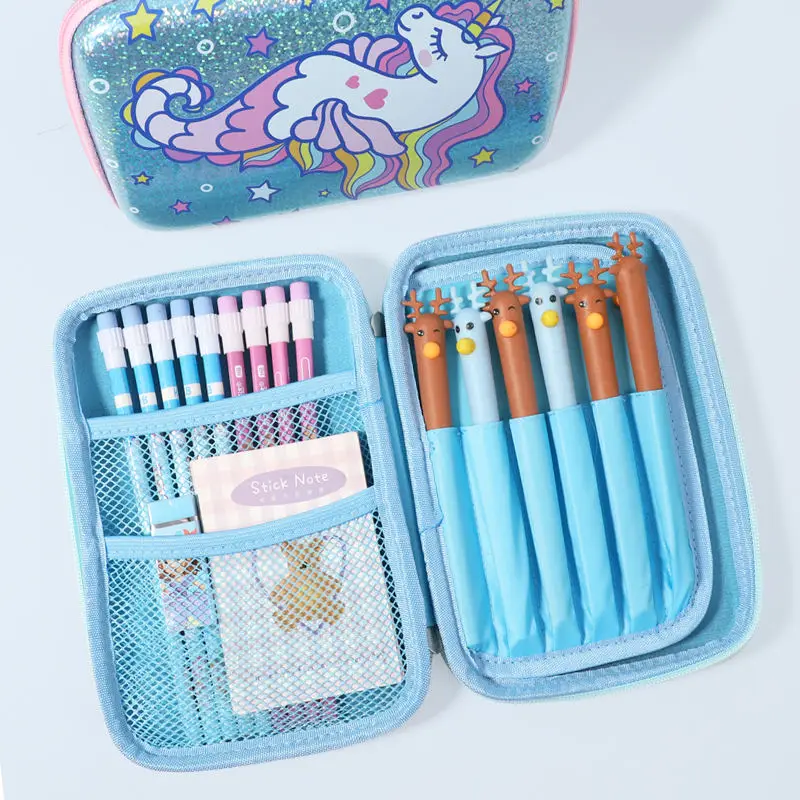 Wholesale EVA zipper cute school large capacity pink pencil box eva pencil pouch unicorn 3D pencil case