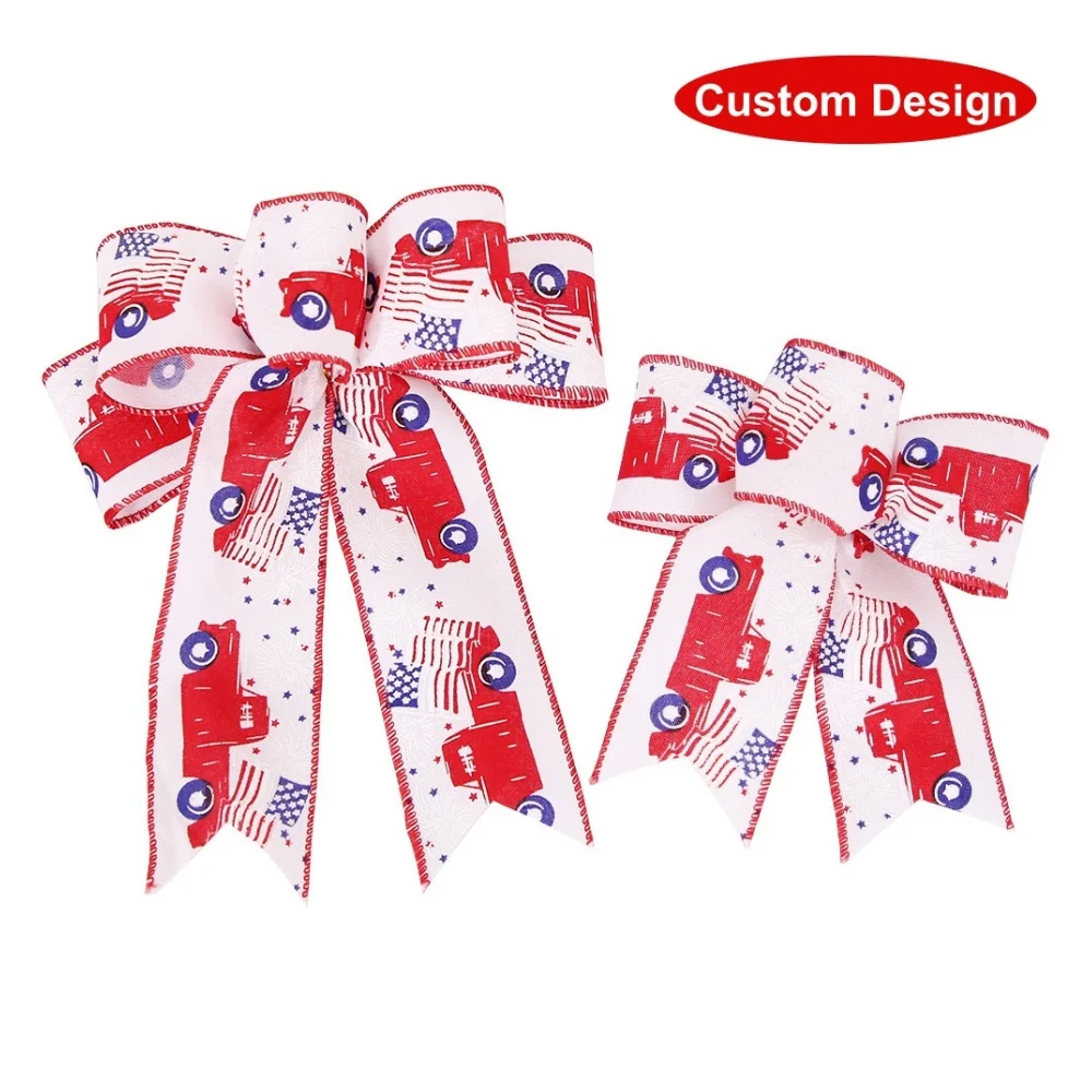 Nx Wholesale Hair Accessories Custom Design Hair Bow with Ribbon for USA Independence Day