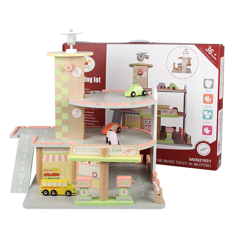New Shape Hot Sale Kids Play Hut Parking Garage Wooden Parking Lot Toy
