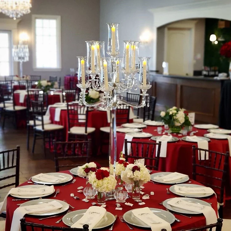 Tall Table Decoration Wedding Crystal Candelabra Vase Candlestick Glass Cylinder Candle Holders For Sales