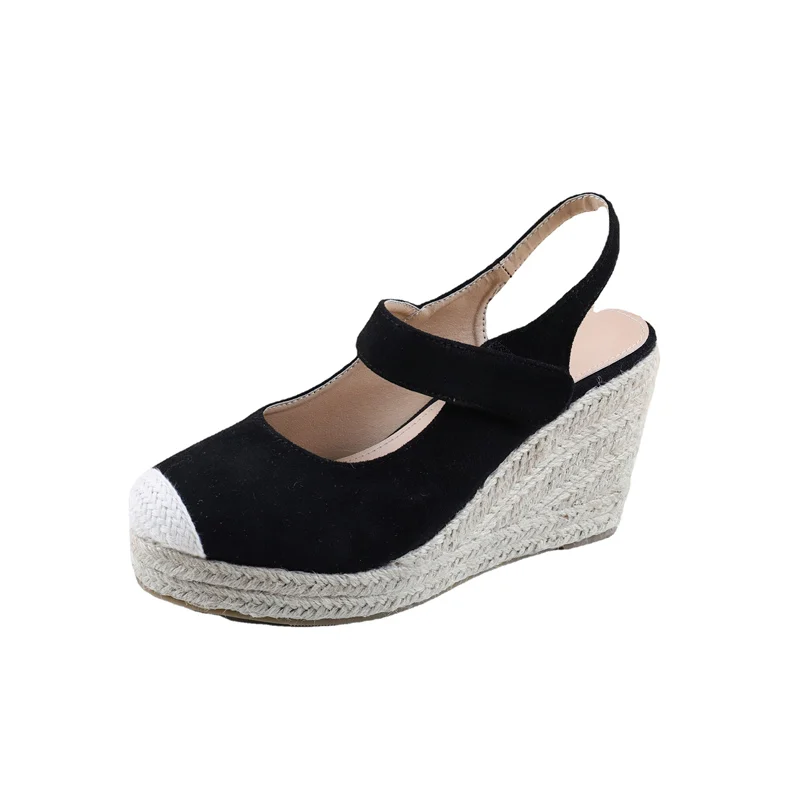 Casual Suede Black Summer High Heel Espadrilles Woman Platform Wedge Sandals