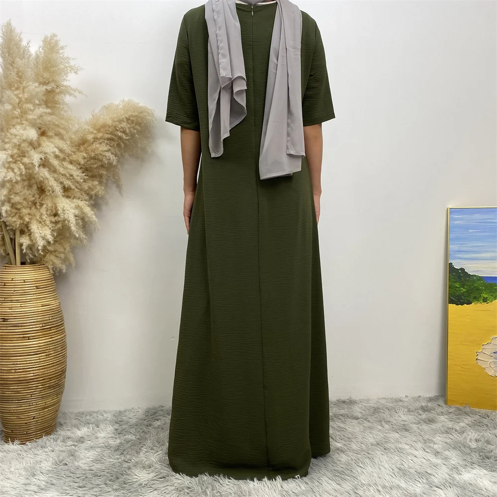 6722# New trend short sleeves slip dress muslim women basic inner dresses with back zipper 9 colors