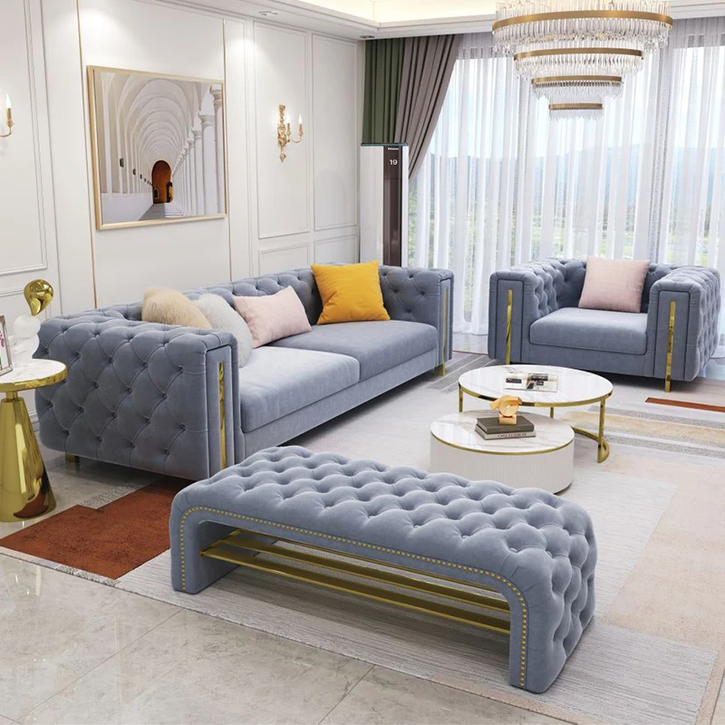 High Quality Modern Design Leather Sofa Set Furniture 3 2 1 Seater Modular Home Wood Frame Sectional Luxury Chesterfield Sofa