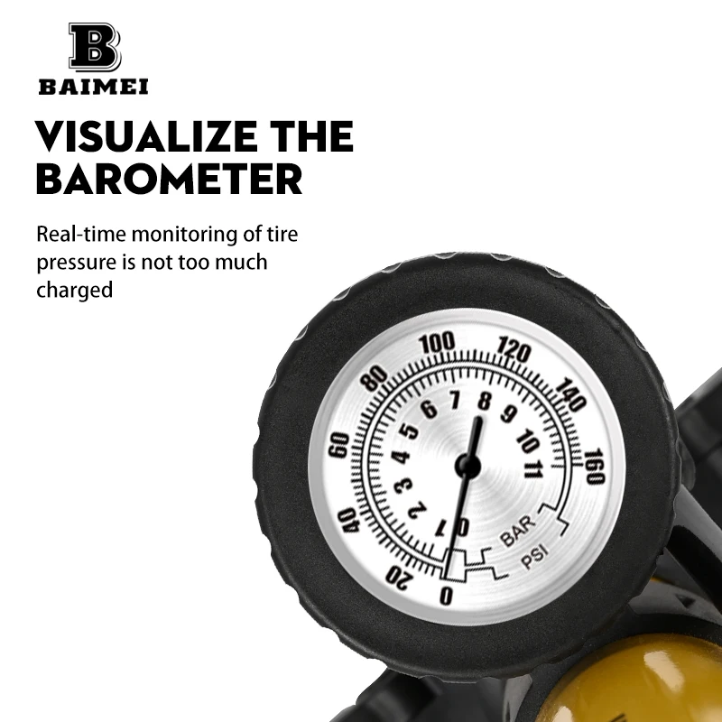 BM 160 Psi Presta Schrader Valve Tire Bike Air Pump Bicycle Pump Floor Cycle Portable With Pressure Gage Air Pump