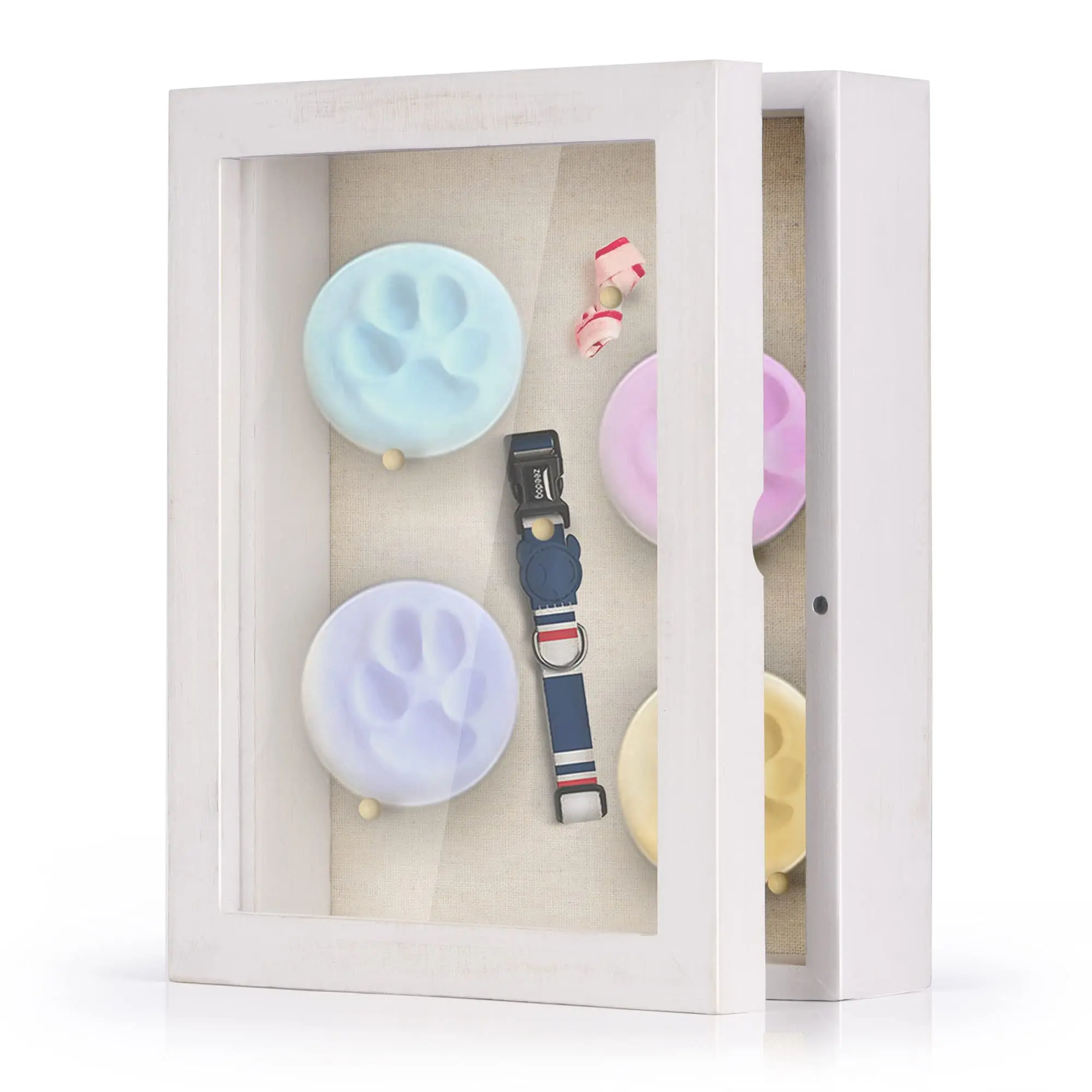 8x10 Rustic White Wooden Shadow Box Frame with Linen Back Display Case for Memorabilia Awards Medals Photos Memory Box Gift