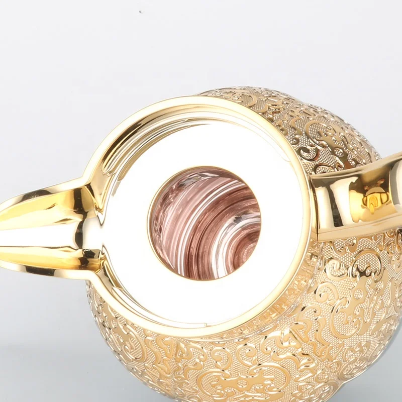 New arrival 1.0 L Dallah Long Spout Pumpkin Shape Green Golden Coating Metal body High Quality Glass Insulated Vacuum Flask