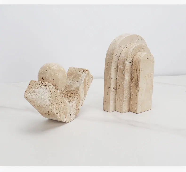 Beige travertine Art craft Marble geometric door-shaped square circle decor model