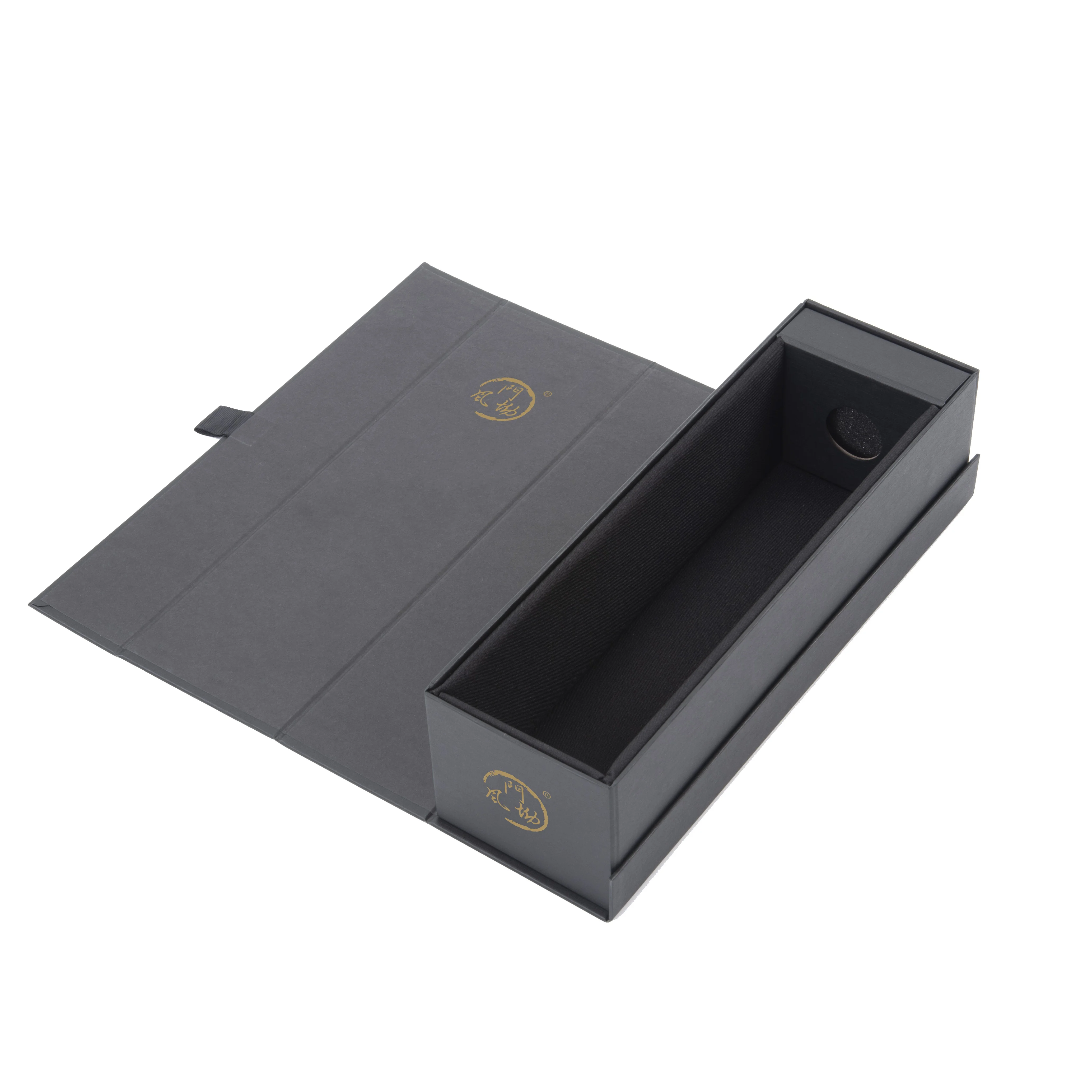 Custom Luxury Packaging Box Wine Bottle Box Black  Magnetic Paper Folding Paper Gift For Wine Custom Luxury Paper Packaging Box