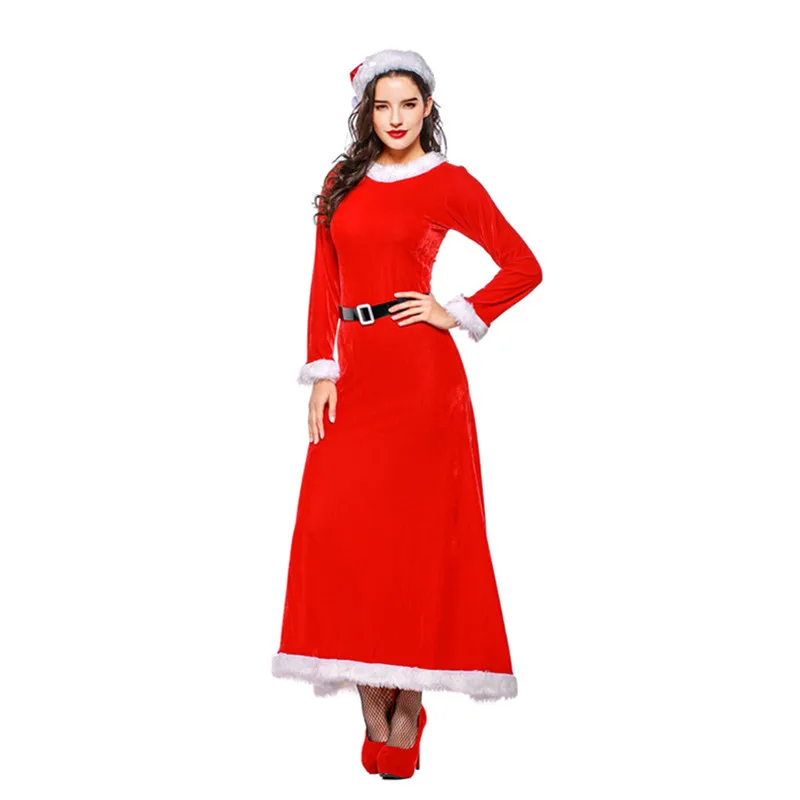 Santa Claus Plus Size Costume Classic Red Fur Collar Black Belt Christmas Cosplay Costume
