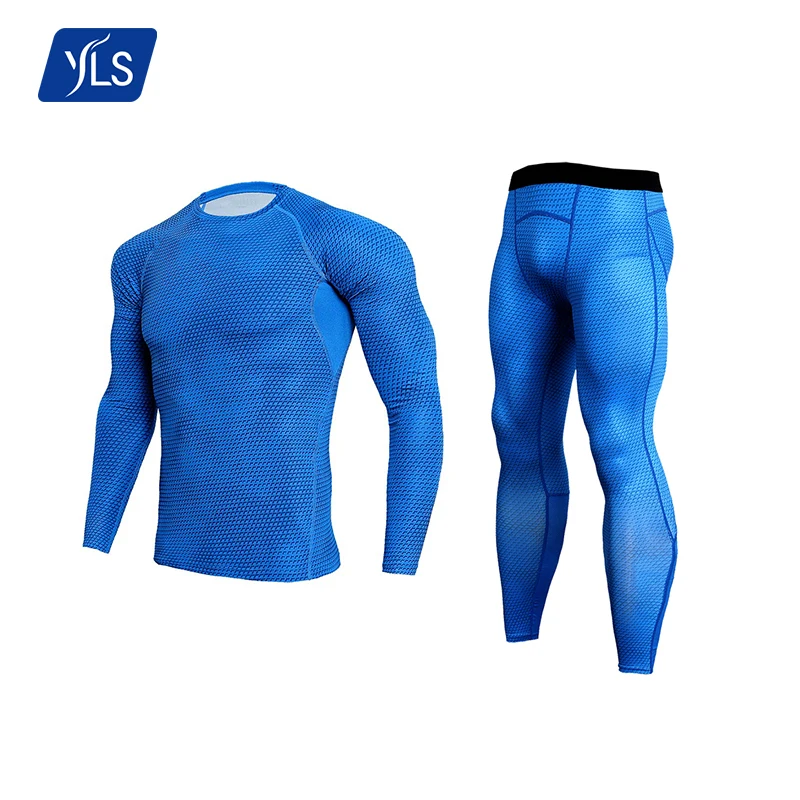 YLS New Style Gym Sportswear Men Thick Long Running Tight Polyester Tracksuit Elastic Quick Dry Two Piece Workout Set