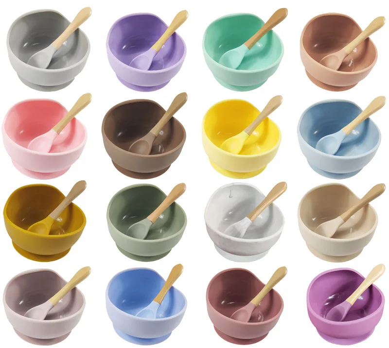 2PCS Silicone Baby Feeding Tableware for Kids Waterproof Suction Bowl With Spoon Children Dishes Kitchenware Baby Stuff