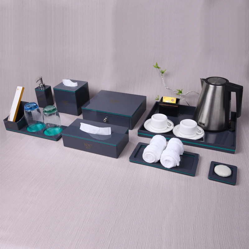 
High end acrylic square dark blue with trim tissue box holder for 5 star hotel guest room 