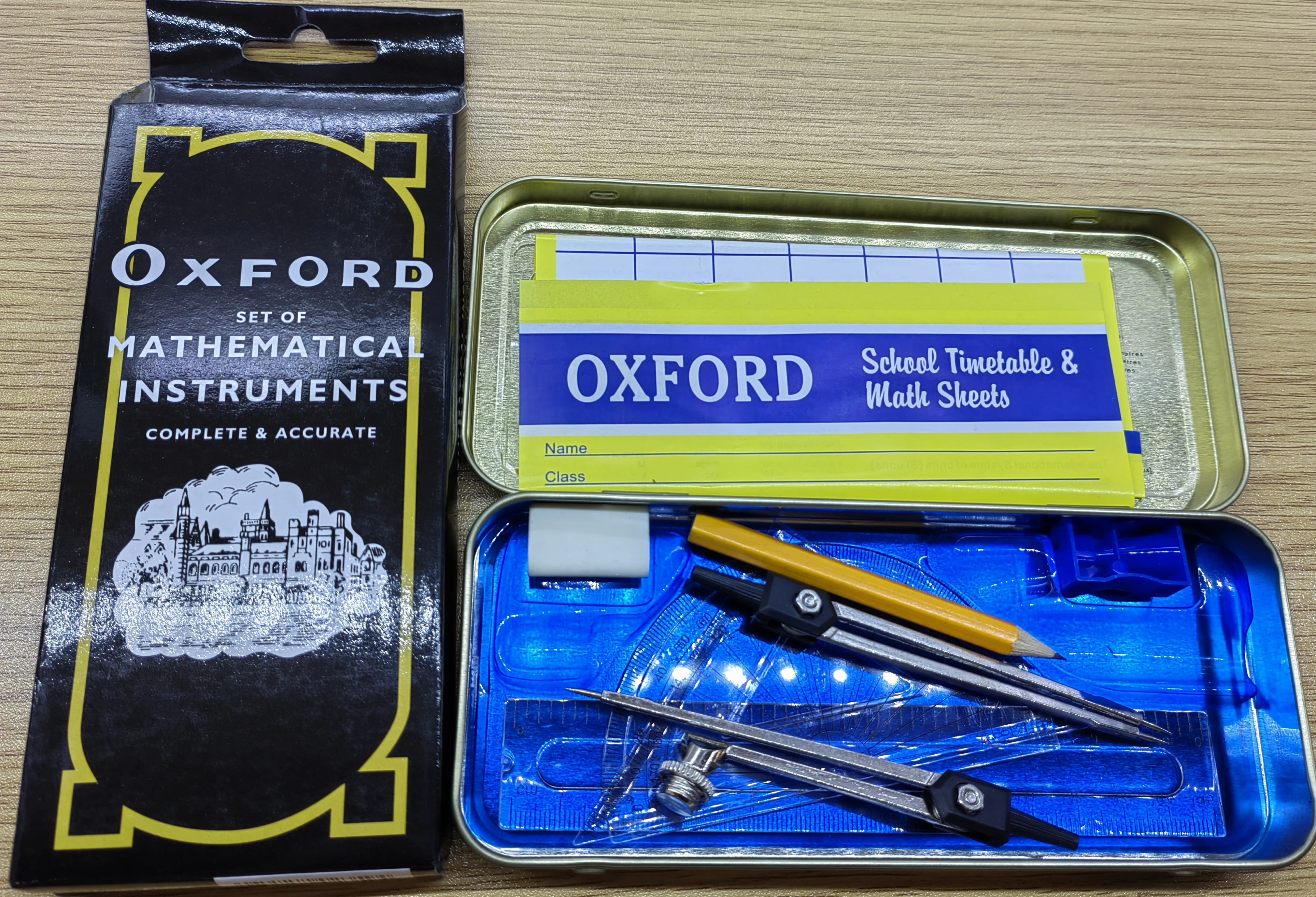 Ningbo made good quality kit stationary set mathematical set in tin box school office supplies back to school