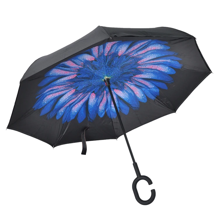 Wholesale Cheap Inverted Reverse Umbrellas Upside Down semi Auto Straight magic Umbrella Available Outdoor  With C Handle