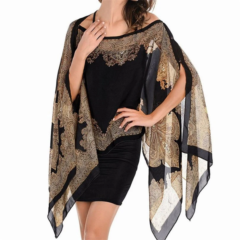 
Women Boho Batwing Sleeve Chiffon Blouse Floral Print Loose Kimono Shirts Big Size Casual Beach Tunic Tops Peplum Blusa Robe 