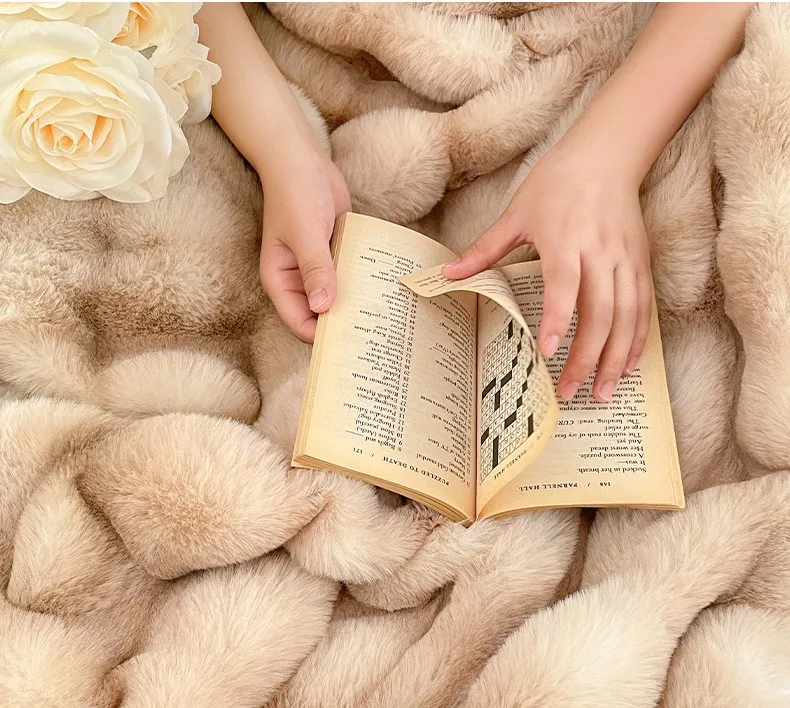Fur thick bubble fleece warm home decor sleeping blanket throws sofa winter bed blanket