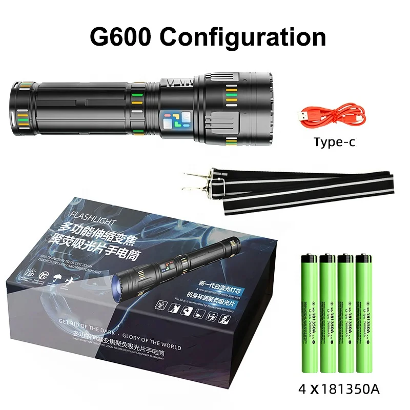 G600/G601 Multifunctional Intense Flashlight Charging Zoom Emergency Flashlight Outdoor Flashlight With Glow Display Function