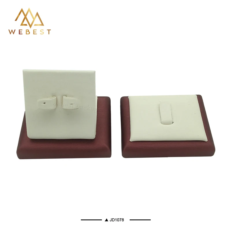 Webest Package wooden luxury Pu leather jewelry ring earring pendant stand display