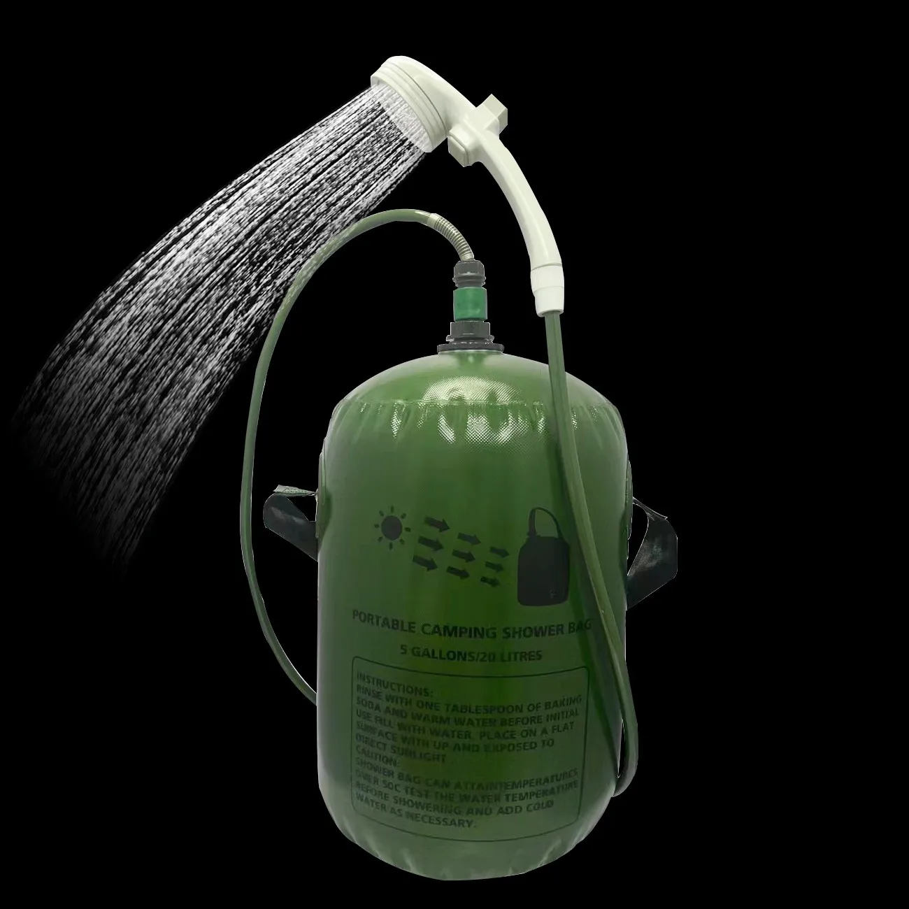 Portable Solar Shower/20L Solar Heated Camp Shower with Removable Hose and On-Off Switch Interchangeable Shower Head