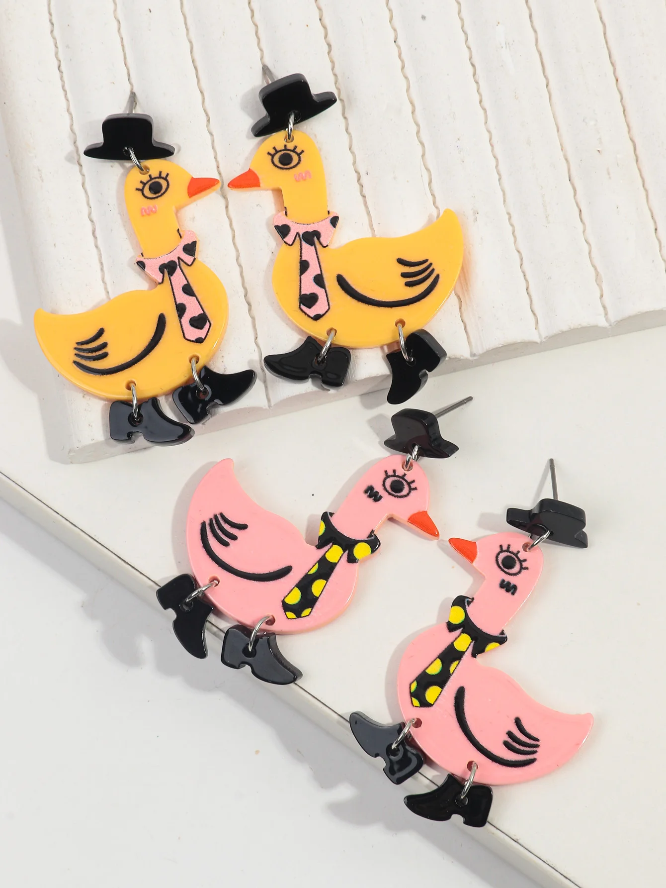 Cute Creative Cartoon Animal Earrings Fun Leather Shoes Spotted Tie Gentleman Hat Flexible Duck Acrylic Drop Earrings gift