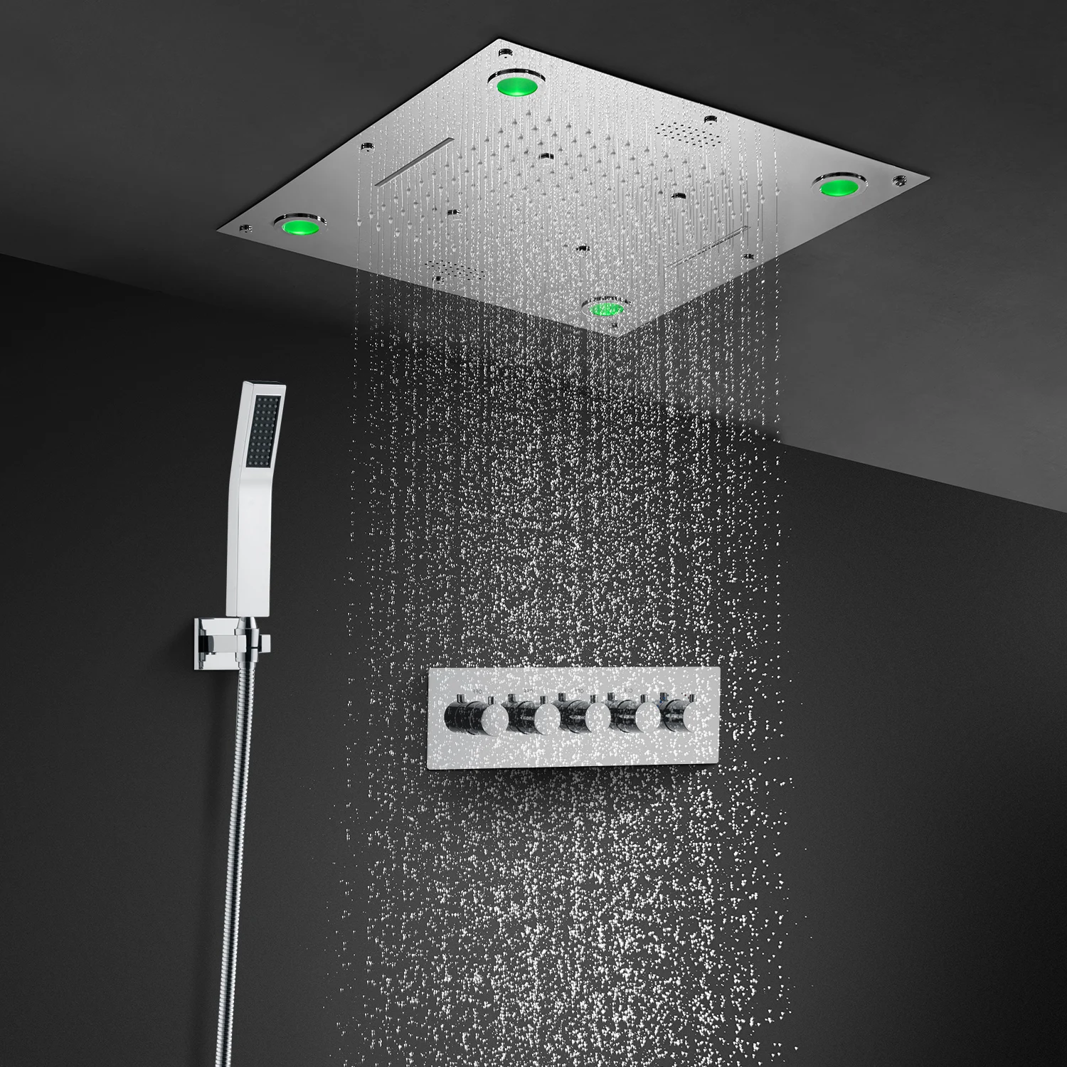 Modern multifunctional 24 inch square chrome bathroom portable shower set wall mounted rain shower
