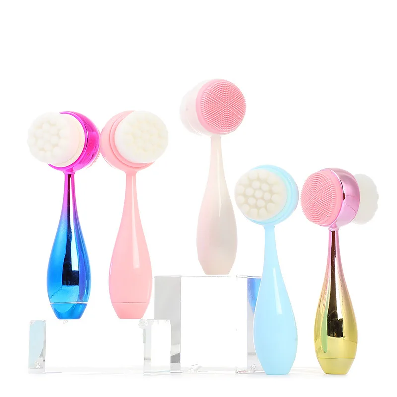 Custom double heads standing face cleaning brush with silicone massage head facial cleaning brush
