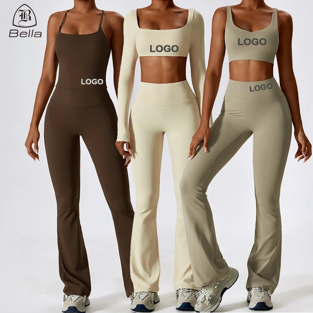 Профессиональный производитель спортивной одежды укороченный топ спортивные Леггинсы эластичная одежда для активного отдыха Женский костюм йоги расклешенный комплект