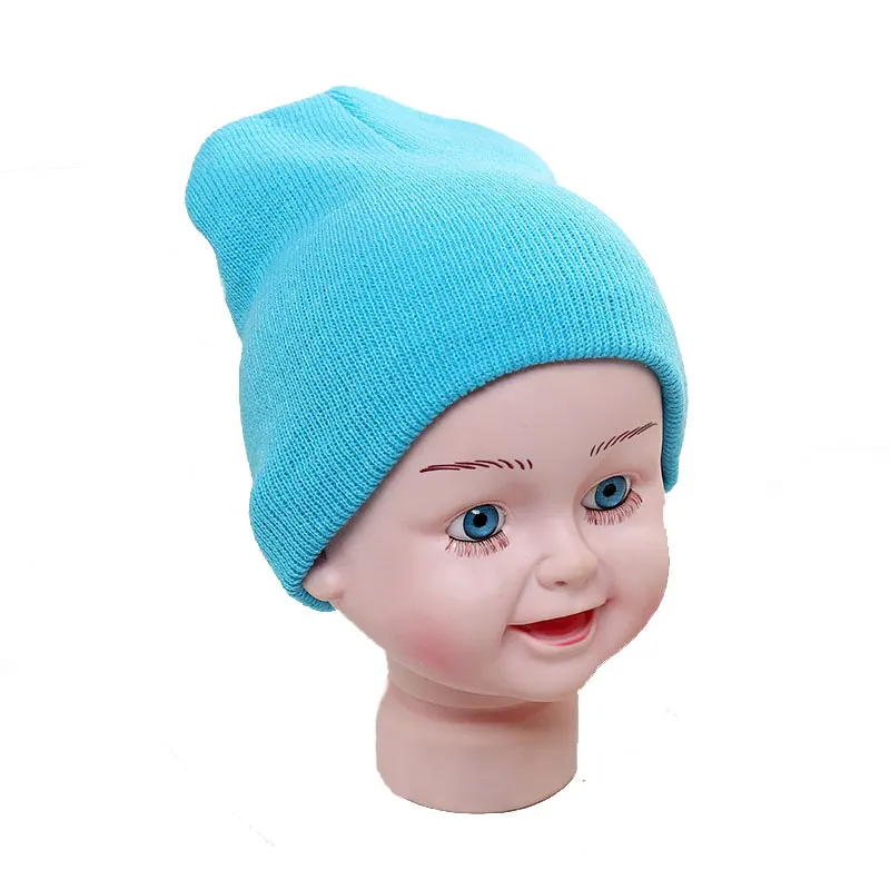 22 Colors Acrylic Beanie Custom Baby Hats Winter Beanies Kids Knitted Hat