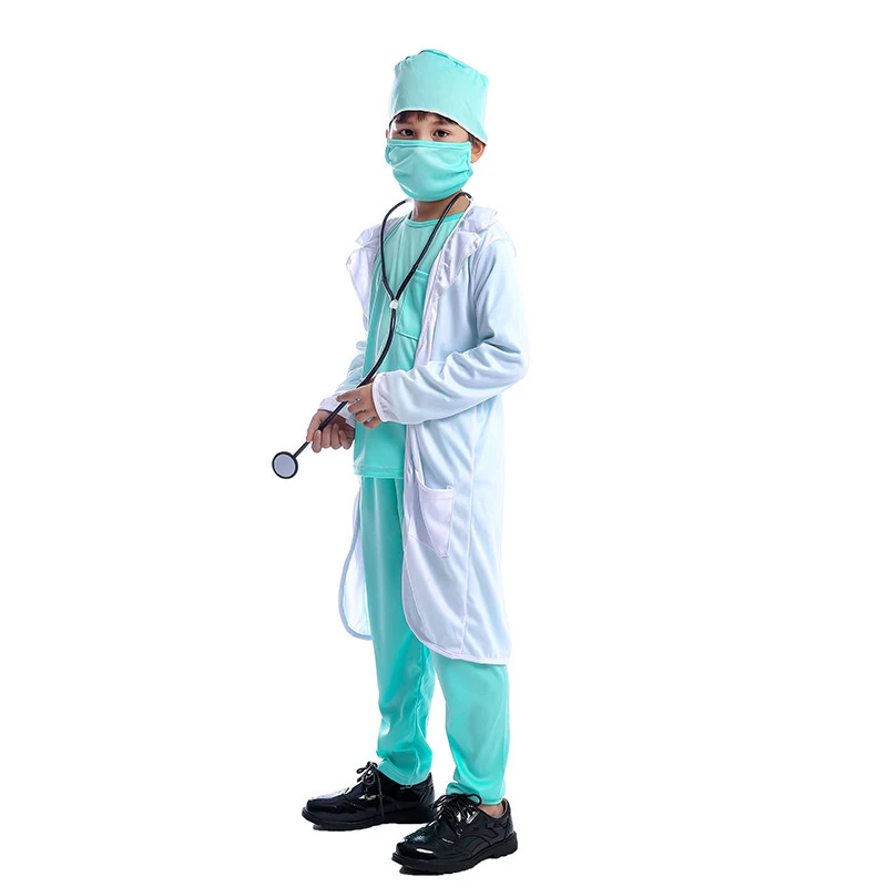 2021 Doctor Costume Cosplay Boys Girl Hospital Surgeon Dr Uniform Career Dress up Halloween Costume for Kids Carnival Party Suit