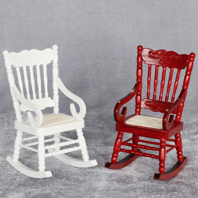 1:12 doll house dollhouse mini furniture model classic rocking chair White/mahogany color