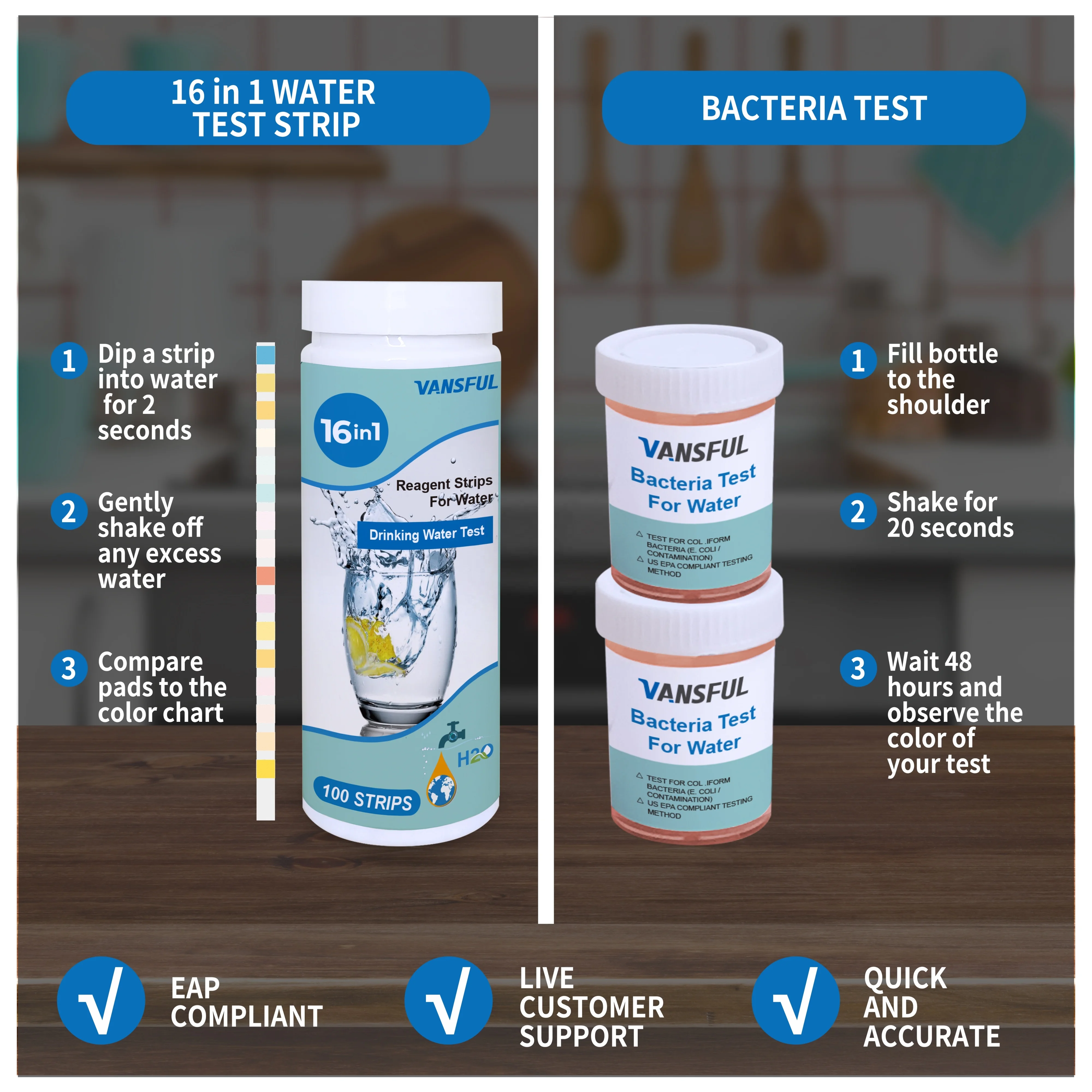 16 in 1 Well Drinking Water Testing Kit plus Bacteria Tests Home Tap Water Quality Test Strips