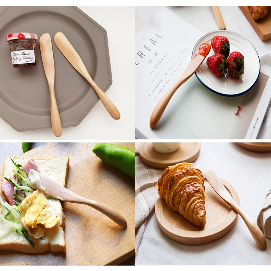 Fashion creative exquisite natural wooden butter knife cheese spreader handmade kitchen wooden tools