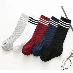 Custom Children Stocking Cotton Stripes Knee High Sport School Socks For Kids