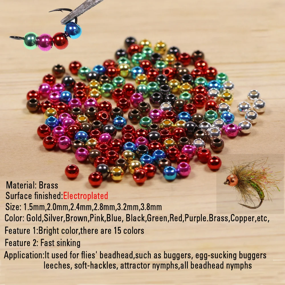 500PCS Customized Electroplated Brass Bead For Fly Tying Material Nymph Dry/Wet Nymph Headbeads Fishing Accessories1.5mm-3.8mm