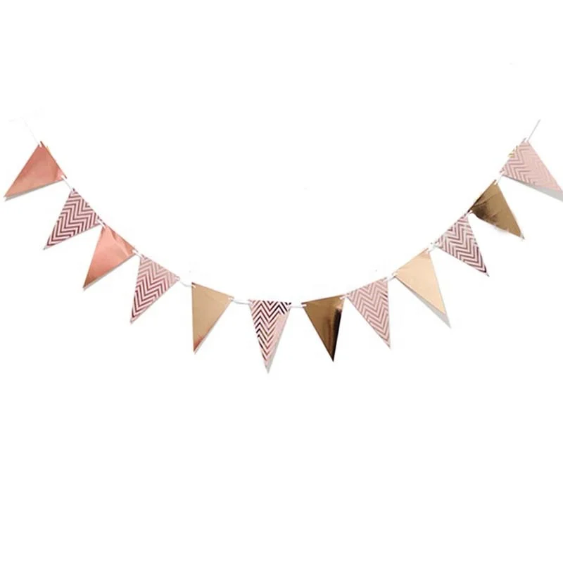 Rose Gold Baby Shower Decoration New Paper Bunting Banners Flags Kid Birthday Party Supplies