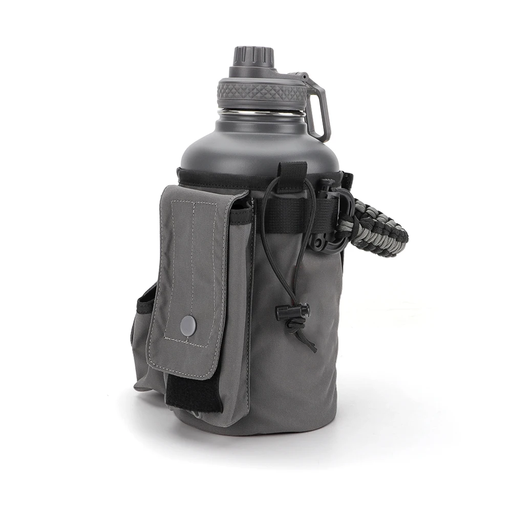 Half Gallon Stainless Steel Water Jug Insulated  Large 64 oz Running Gym Bottle Paracord Handle Rugged Removable Sleeve Keys