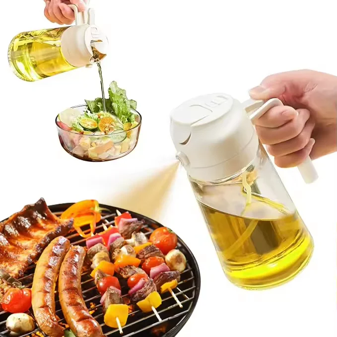 17oz 2-in-1 Kitchen Cooking Tool 500ml Oil Dispenser & Pourer Spray Bottle for Baking BBQ Olive Oil Other Ingredients BBQ Tools