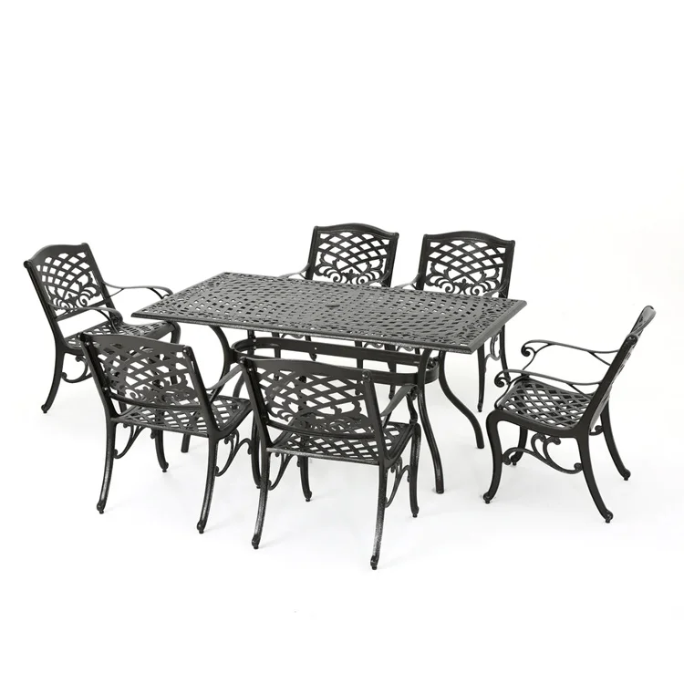 Free shipping in the US Outdoor 7-piece Cast Aluminum Rectangle Bronze Dining Set
