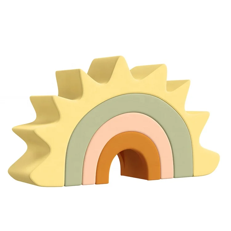  HOT Custom Accept Sun Baby Silicone Stacking Toys Soft Blocks Stacker BPA Free Building Teether