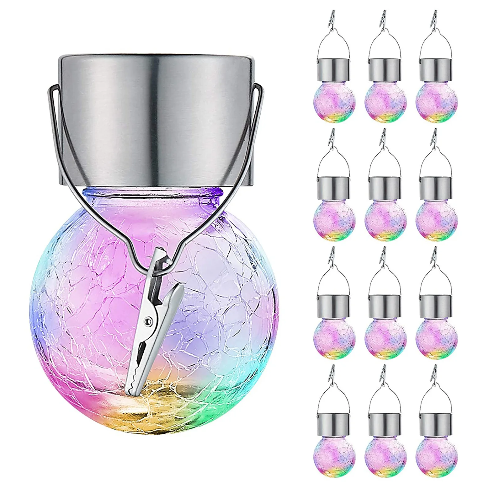 Newest Solar Hanging LED Bulb Night Lamp Waterproof Cracked Glass Ball Light for Wedding Christmas Home Party Garden Patio Decor