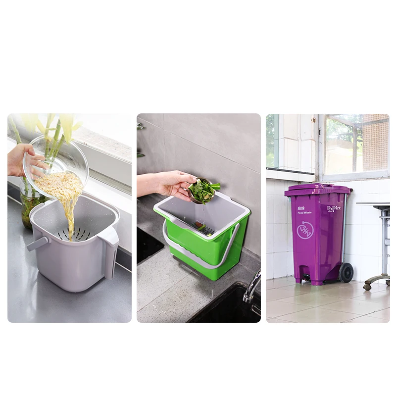 Patent design 7L open top handheld grey square PP plastic small kitchen food waste bins with lid for home