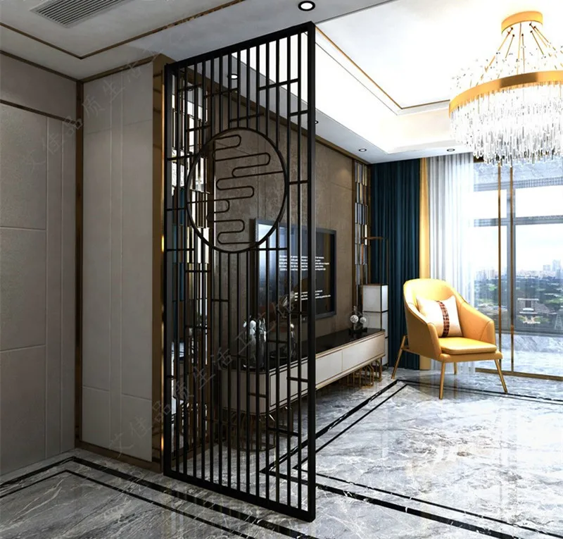 Interior partition wall living room divider black antique color stainless steel screens for luxury villa decoration