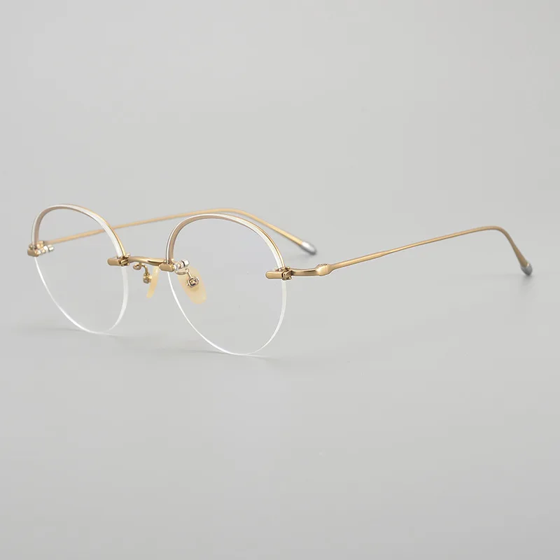 Shenzhen Ultra Light Pure Titanium glasses optical semi rim frame Frameless Half Frame Round Retro Glasses Frame  Factory