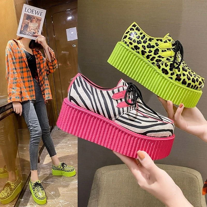 2021 Fashion Creepers Flats Women Punk Platform Shoes Woman Zebra Pattern Suede Flat Shoes Women Casual Shoes Zapatos De Mujer
