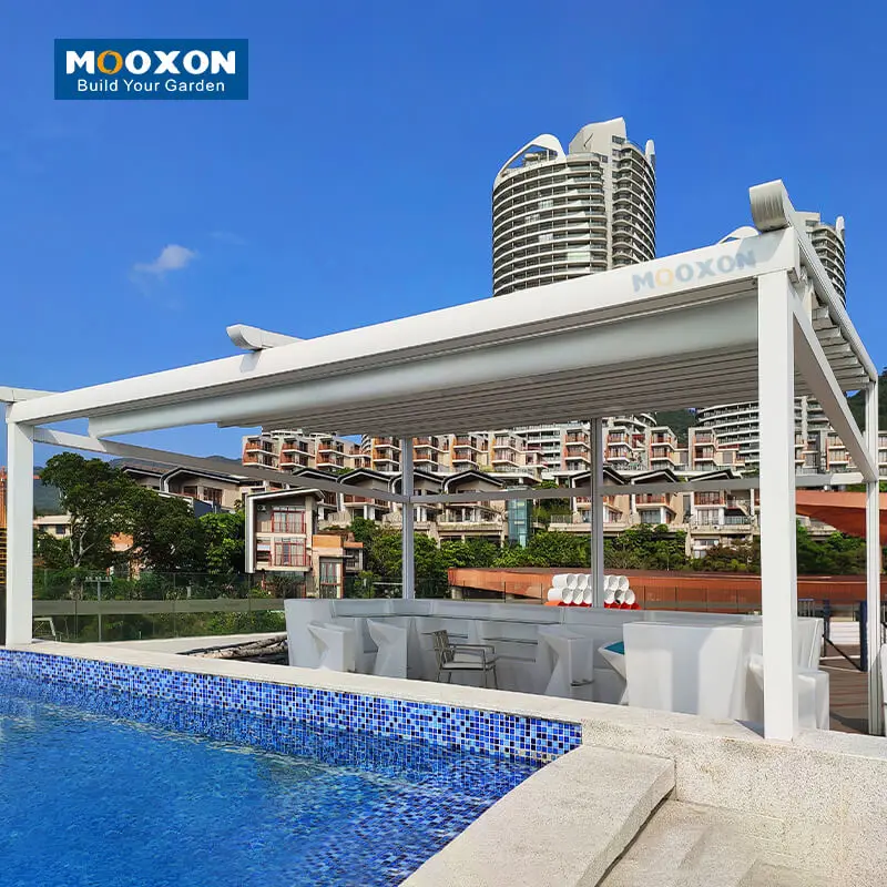 Mooxon Customized Smart Motorized Retractable Awning Remote Control Automatic Balcony Privacy Window Screen Patio Roof Shade