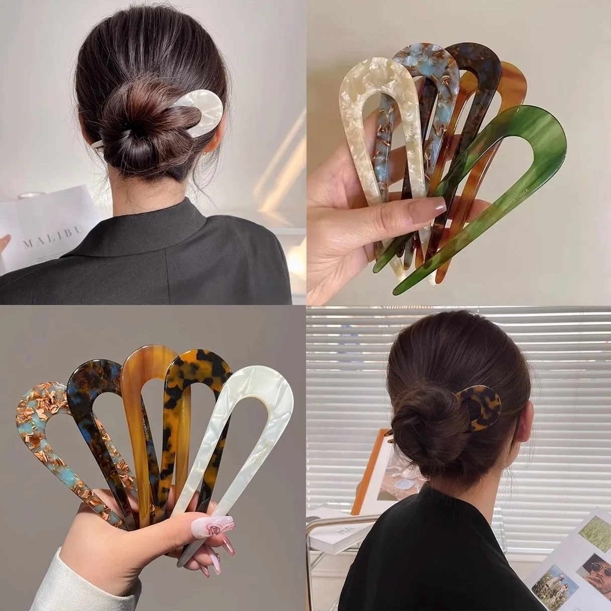 QianJin Custom Logo OEM/ODM French Hair Forks Tortoise Shell U Shape Updo Hair Pins Clips for Thin Thick Hair