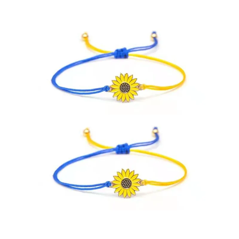 Creative sunflower woven bracelet blue and yellow Mosaic sunflower Daisy wax thread woven bracelet